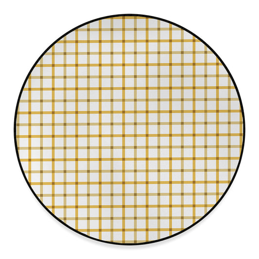 Yellow And Beige Tattersall Print Round Floor Mat