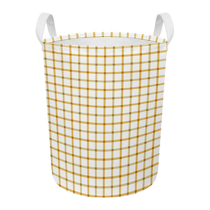 Yellow And Beige Tattersall Print Round Laundry Basket
