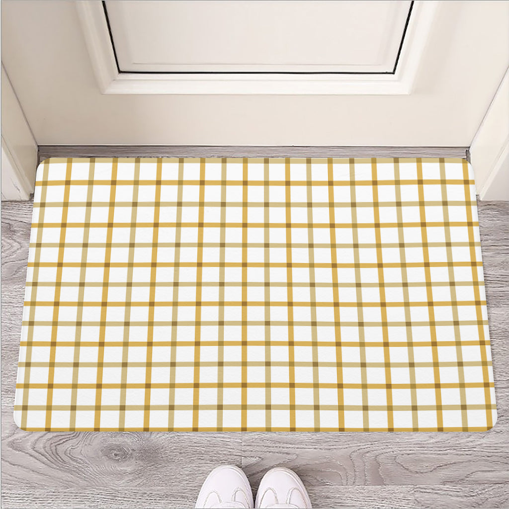 Yellow And Beige Tattersall Print Rubber Doormat