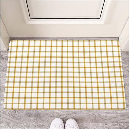 Yellow And Beige Tattersall Print Rubber Doormat