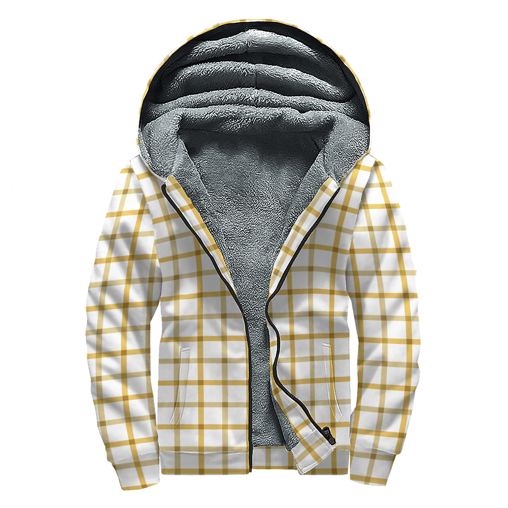 Yellow And Beige Tattersall Print Sherpa Lined Zip Up Hoodie