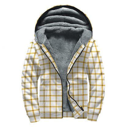 Yellow And Beige Tattersall Print Sherpa Lined Zip Up Hoodie