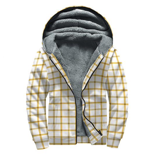 Yellow And Beige Tattersall Print Sherpa Lined Zip Up Hoodie