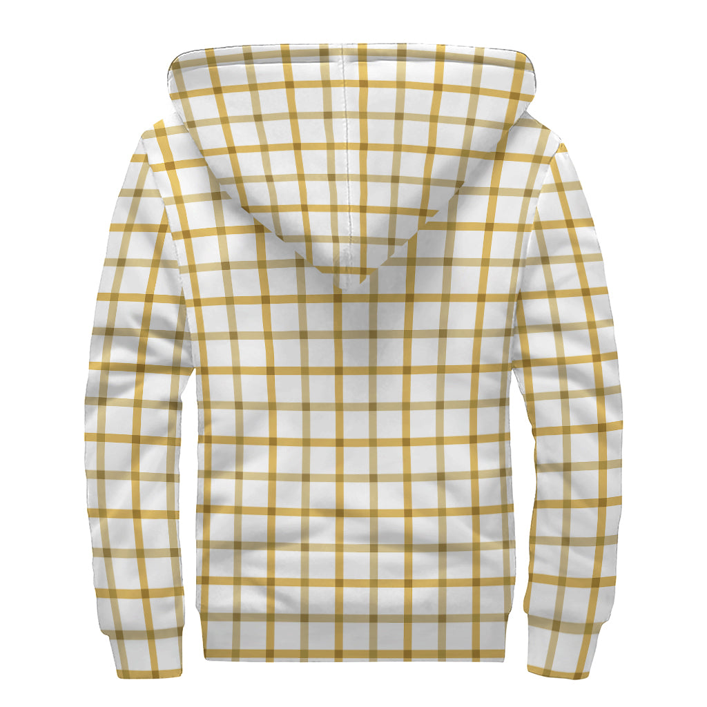 Yellow And Beige Tattersall Print Sherpa Lined Zip Up Hoodie
