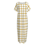 Yellow And Beige Tattersall Print Short Sleeve Long Nightdress