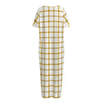 Yellow And Beige Tattersall Print Short Sleeve Long Nightdress