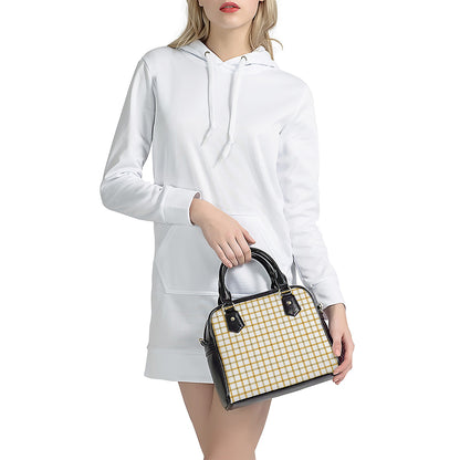 Yellow And Beige Tattersall Print Shoulder Handbag