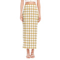 Yellow And Beige Tattersall Print Side Slit Maxi Skirt