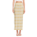Yellow And Beige Tattersall Print Side Slit Maxi Skirt