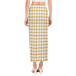 Yellow And Beige Tattersall Print Side Slit Maxi Skirt