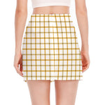 Yellow And Beige Tattersall Print Side Slit Mini Skirt