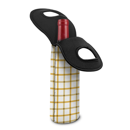 Yellow And Beige Tattersall Print Single Neoprene Wine Tote