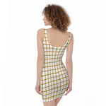Yellow And Beige Tattersall Print Sleeveless Bodycon Dress