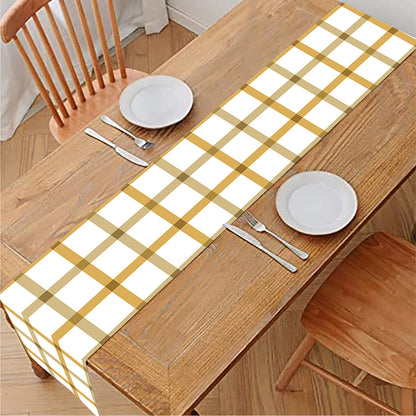 Yellow And Beige Tattersall Print Table Runner