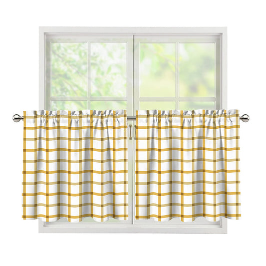 Yellow And Beige Tattersall Print Tier Curtains