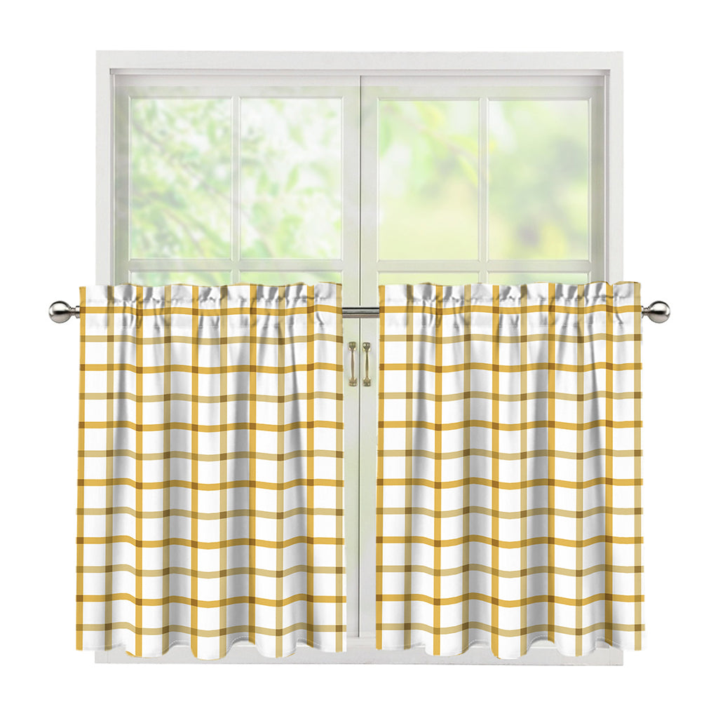 Yellow And Beige Tattersall Print Tier Curtains