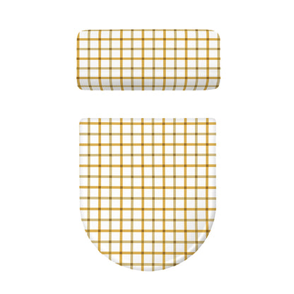 Yellow And Beige Tattersall Print Toilet Lid And Tank Cover Set