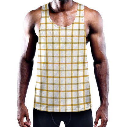 Yellow And Beige Tattersall Print Training Tank Top