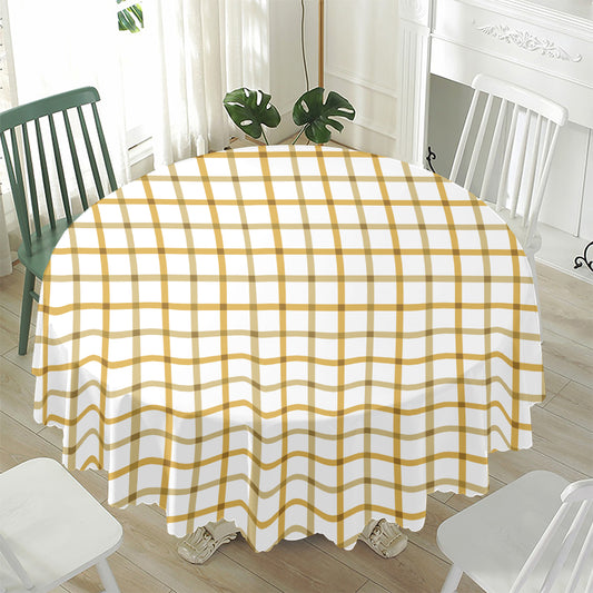 Yellow And Beige Tattersall Print Waterproof Round Tablecloth