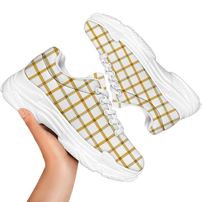 Yellow And Beige Tattersall Print White Chunky Shoes