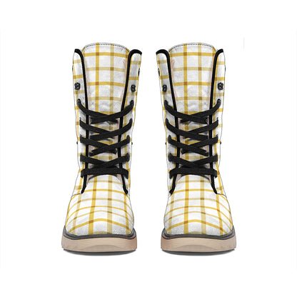 Yellow And Beige Tattersall Print Winter Boots