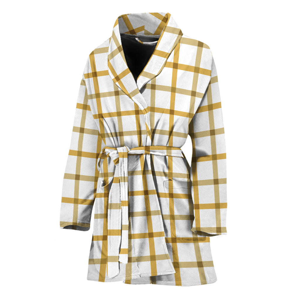 Yellow And Beige Tattersall Print Women's Bathrobe