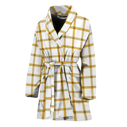 Yellow And Beige Tattersall Print Women's Bathrobe