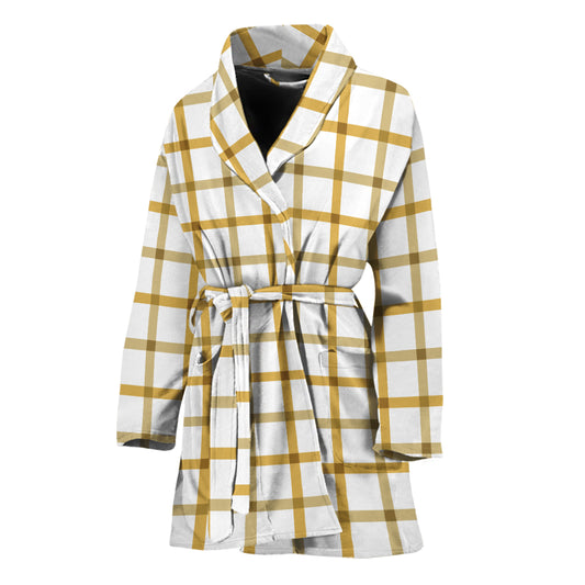 Yellow And Beige Tattersall Print Women's Bathrobe