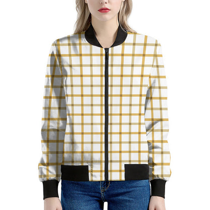 Yellow And Beige Tattersall Print Women's Bomber Jacket