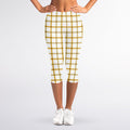Yellow And Beige Tattersall Print Women's Capri Leggings