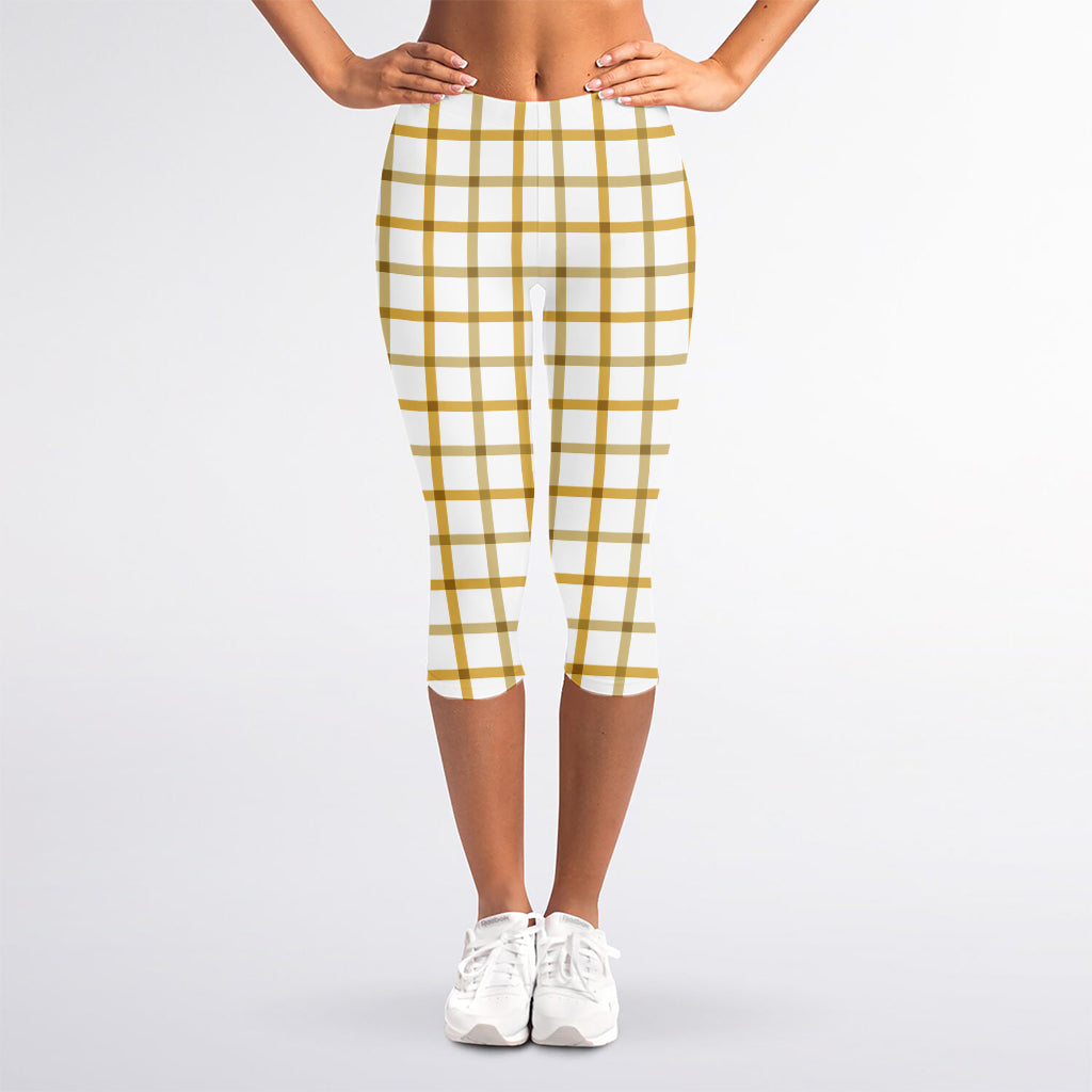 Yellow And Beige Tattersall Print Women's Capri Leggings
