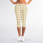 Yellow And Beige Tattersall Print Women's Capri Leggings