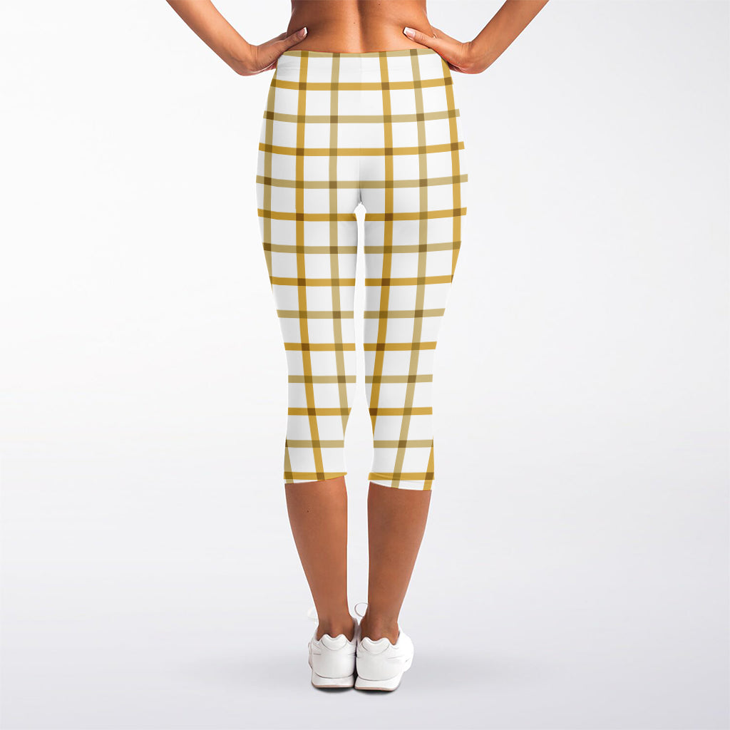 Yellow And Beige Tattersall Print Women's Capri Leggings