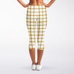 Yellow And Beige Tattersall Print Women's Capri Leggings