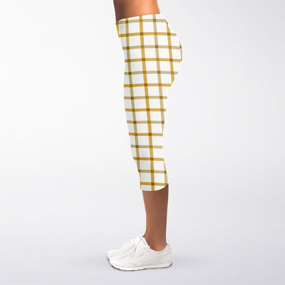 Yellow And Beige Tattersall Print Women's Capri Leggings