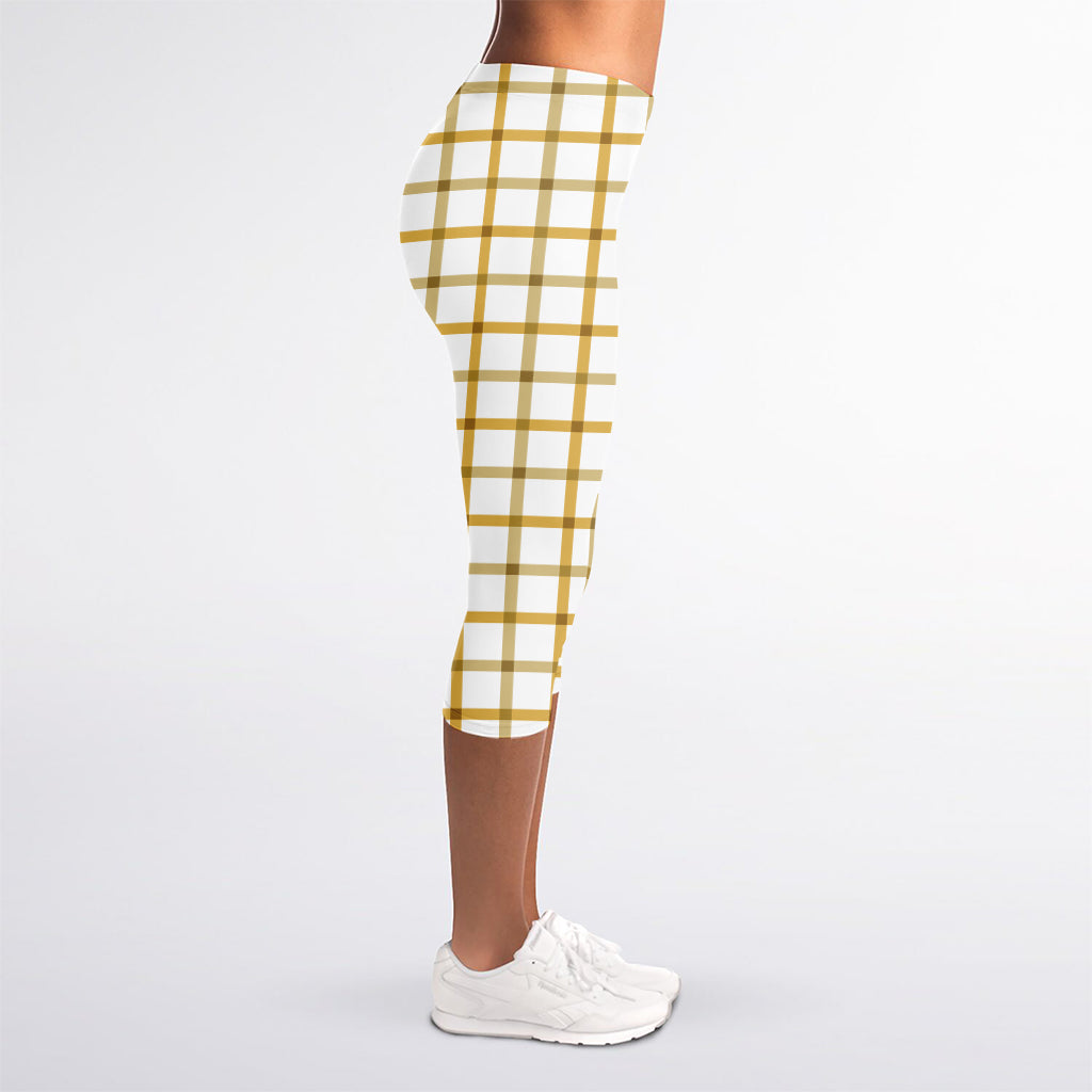 Yellow And Beige Tattersall Print Women's Capri Leggings