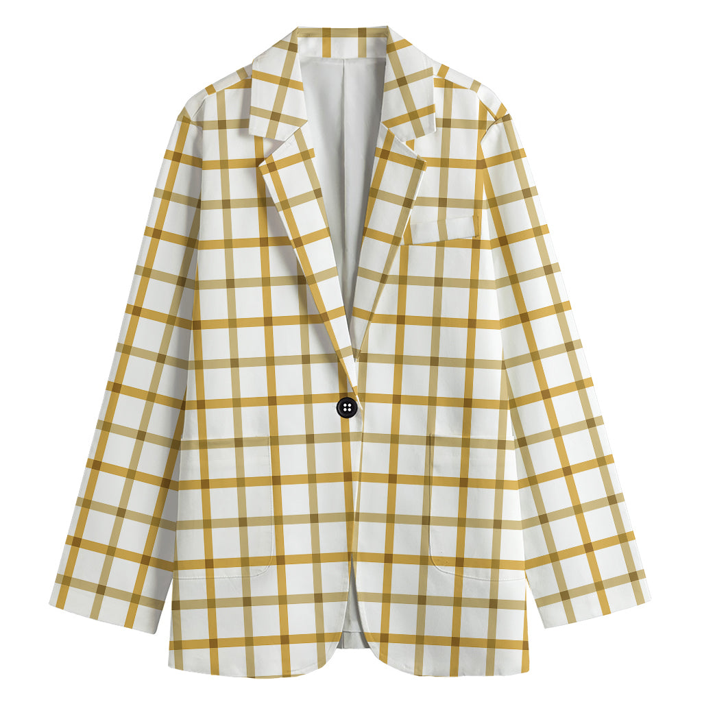Yellow And Beige Tattersall Print Women's Cotton Blazer