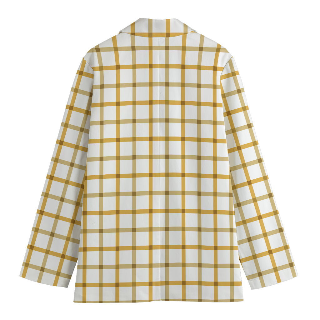 Yellow And Beige Tattersall Print Women's Cotton Blazer
