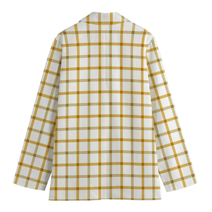 Yellow And Beige Tattersall Print Women's Cotton Blazer