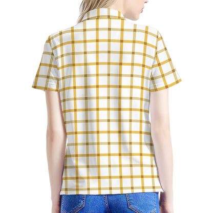 Yellow And Beige Tattersall Print Women's Polo Shirt