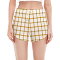 Yellow And Beige Tattersall Print Women's Split Running Shorts