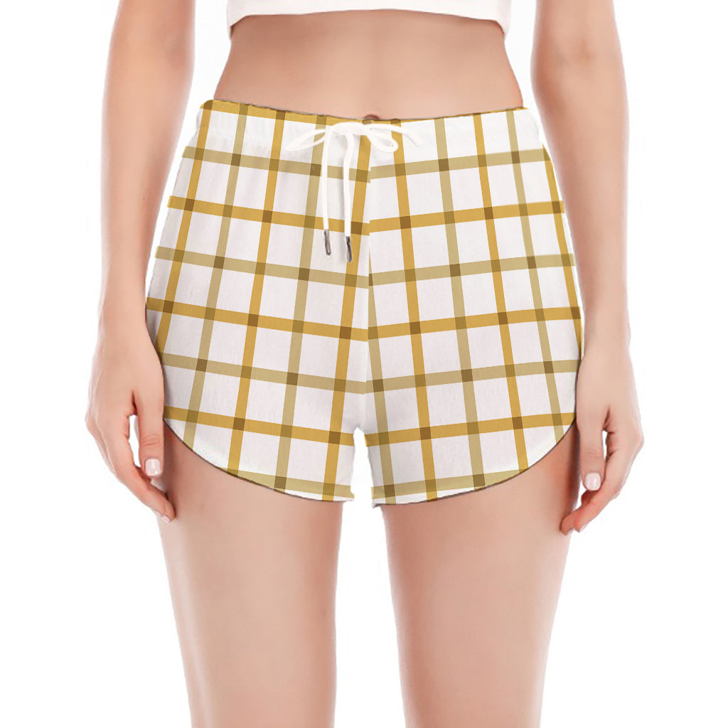 Yellow And Beige Tattersall Print Women's Split Running Shorts