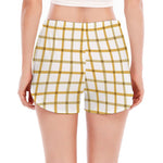 Yellow And Beige Tattersall Print Women's Split Running Shorts
