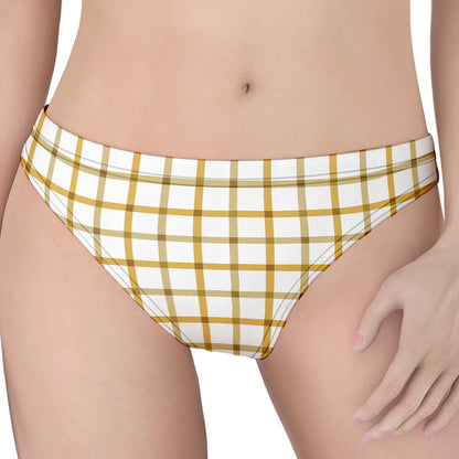 Yellow And Beige Tattersall Print Women's Thong