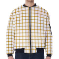 Yellow And Beige Tattersall Print Zip Sleeve Bomber Jacket