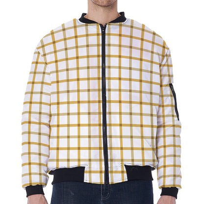 Yellow And Beige Tattersall Print Zip Sleeve Bomber Jacket