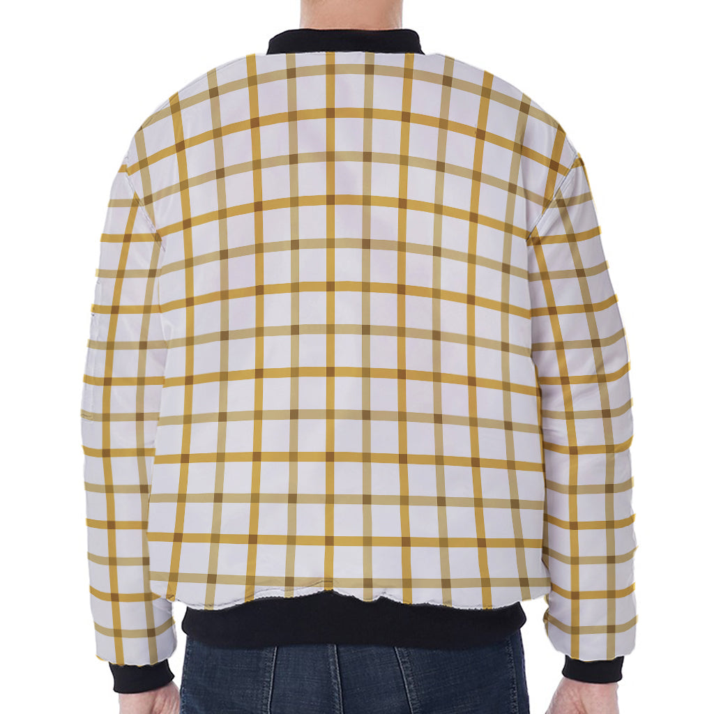 Yellow And Beige Tattersall Print Zip Sleeve Bomber Jacket