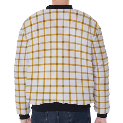 Yellow And Beige Tattersall Print Zip Sleeve Bomber Jacket