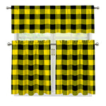 Yellow And Black Buffalo Check Print 3 Piece Kitchen Curtains
