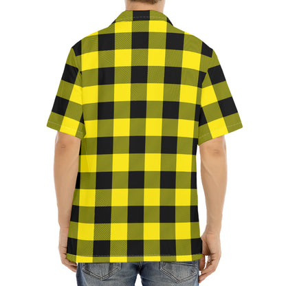 Yellow And Black Buffalo Check Print Aloha Shirt